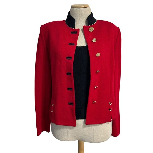 St. John Collection Womens Sz 8 Red Knit Blazer & Black Tank Set Gold Button - Picture 12 of 14